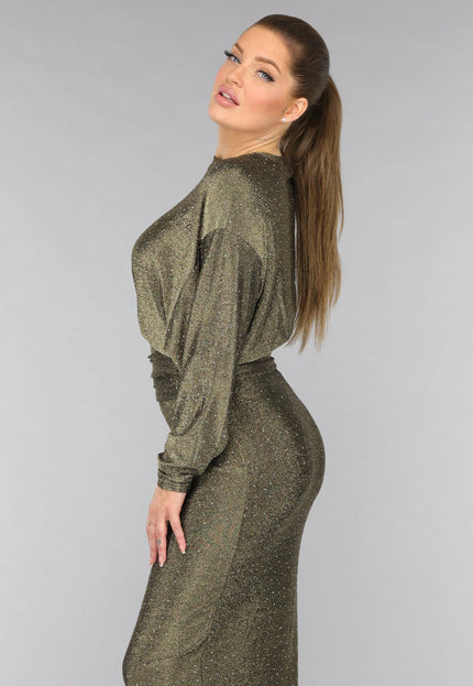 OP=OP.42.S Gouden Maxi Jurk met Strass Steentjes