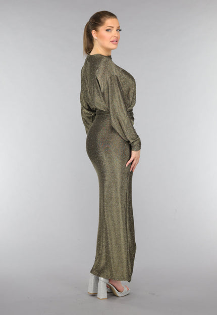 OP=OP.42.S Gouden Maxi Jurk met Strass Steentjes