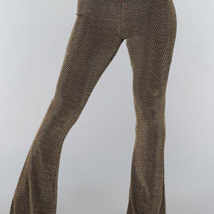 OP=OP.47.NL Gouden Tall Flared Broek met Zigzag Patroon