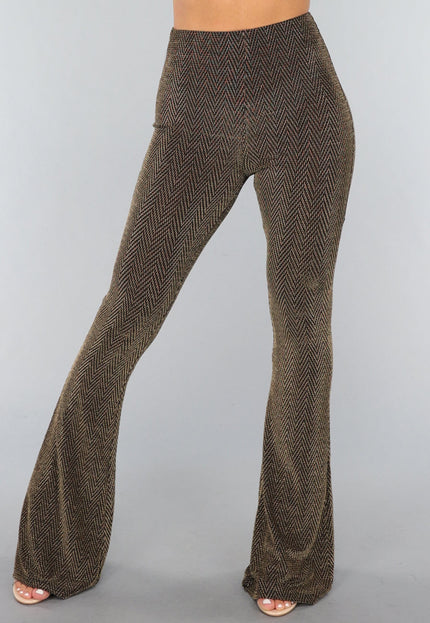 OP=OP.47.NL Gouden Tall Flared Broek met Zigzag Patroon