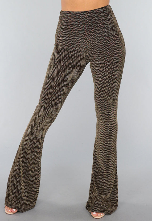 OP=OP.47.NL Gouden Tall Flared Broek met Zigzag Patroon