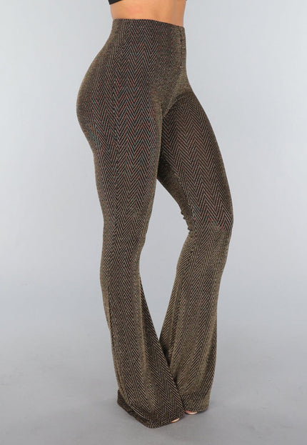 OP=OP.47.NL Gouden Tall Flared Broek met Zigzag Patroon