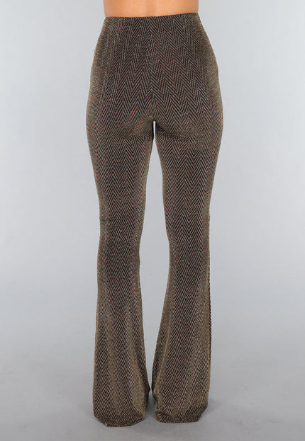 OP=OP.47.NL Gouden Tall Flared Broek met Zigzag Patroon