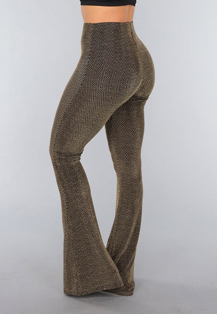 OP=OP.47.NL Gouden Tall Flared Broek met Zigzag Patroon