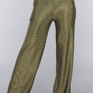 OP=OP.AV.12 Gouden Wide Leg Pantalon met Glitter Steentjes