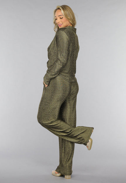 OP=OP.AV.12 Gouden Wide Leg Pantalon met Glitter Steentjes