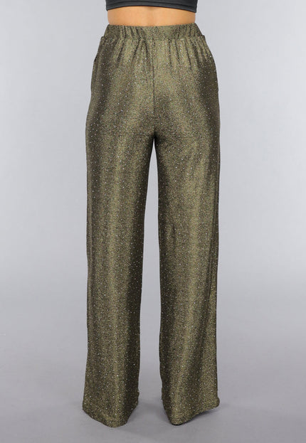 OP=OP.AV.12 Gouden Wide Leg Pantalon met Glitter Steentjes