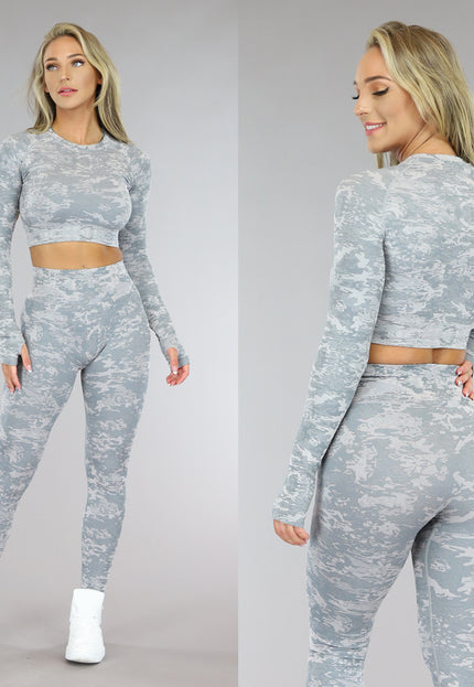 Grijze Camouflage Driedelige Sportset