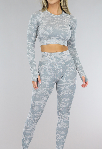 Grijze Camouflage Driedelige Sportset