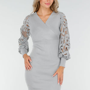 Grijze Rib Stretch Overslagjurk