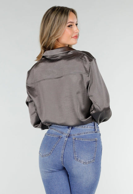 Grijze Satijnen Blouse