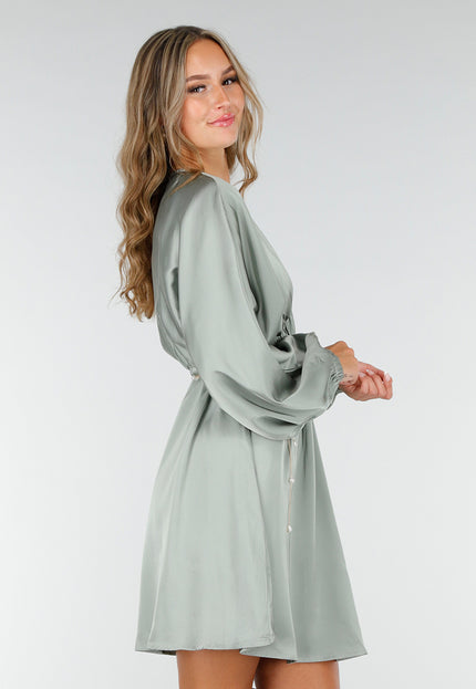 OP=OP.AV.12 Groene Satijnen Pofmouw Jurk