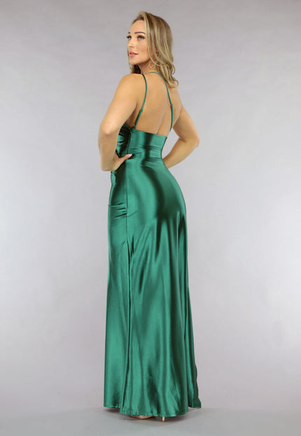 Groene Satin Stretch Avondjurk met One Shoulder