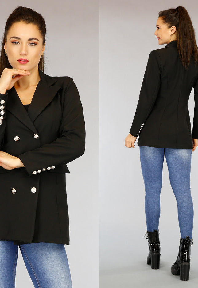 OP=OP.08.NL Halflange Zwarte Button Blazer