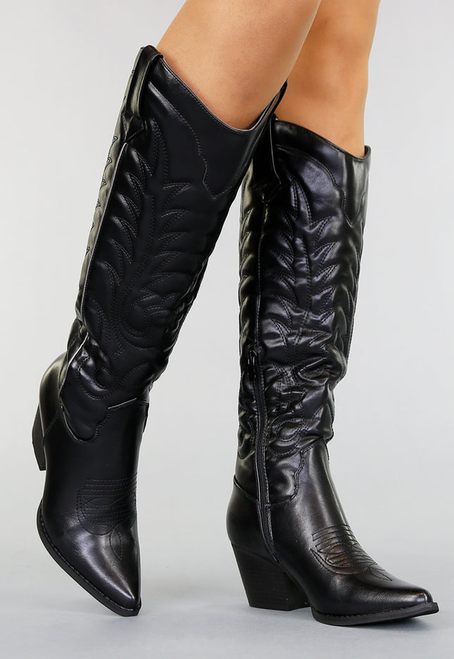 OP=OP.05.S Hoge Zwarte Cowboylaarzen met Stiksels