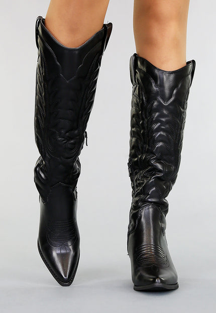 OP=OP.05.S Hoge Zwarte Cowboylaarzen met Stiksels