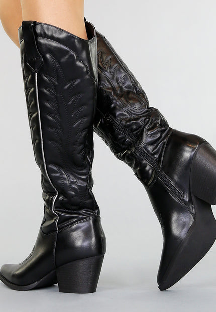 OP=OP.05.S Hoge Zwarte Cowboylaarzen met Stiksels