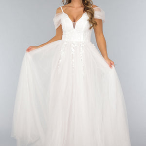 OP=OP.03.NL Kanten Bruidsjurk met Tule Rok in Wit