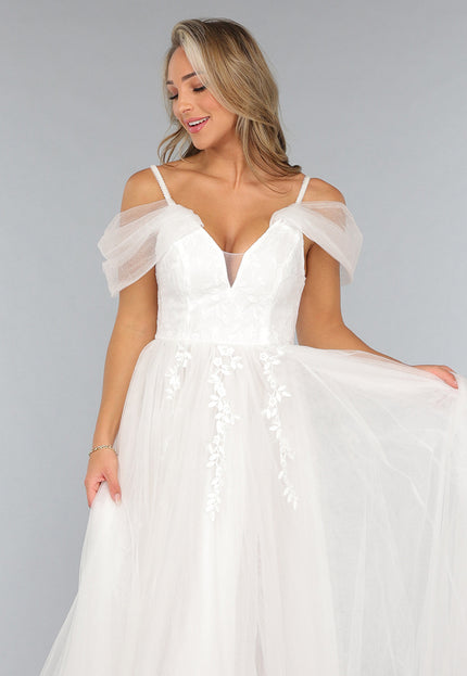 OP=OP.03.NL Kanten Bruidsjurk met Tule Rok in Wit