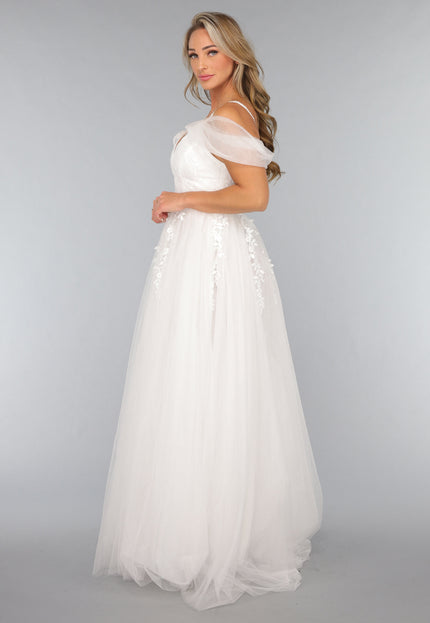 OP=OP.03.NL Kanten Bruidsjurk met Tule Rok in Wit