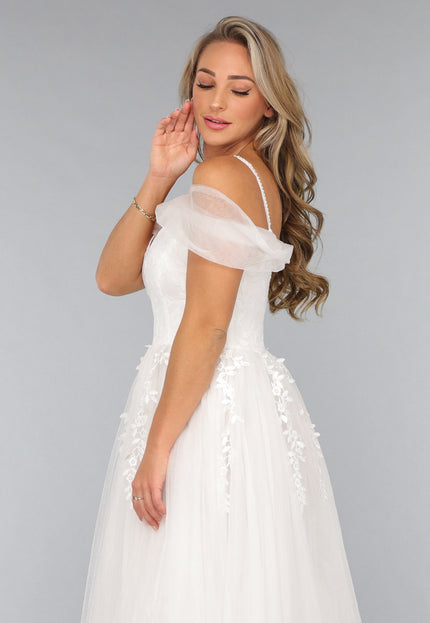 OP=OP.03.NL Kanten Bruidsjurk met Tule Rok in Wit