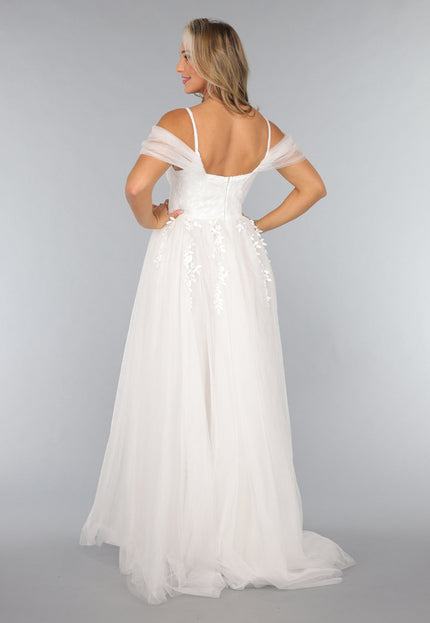 OP=OP.03.NL Kanten Bruidsjurk met Tule Rok in Wit