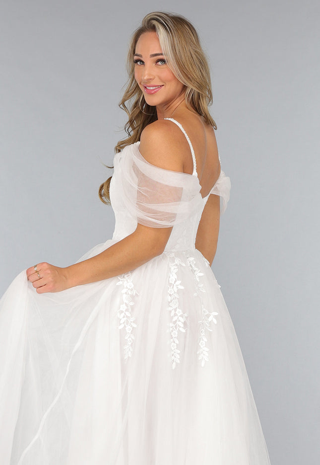 OP=OP.03.NL Kanten Bruidsjurk met Tule Rok in Wit