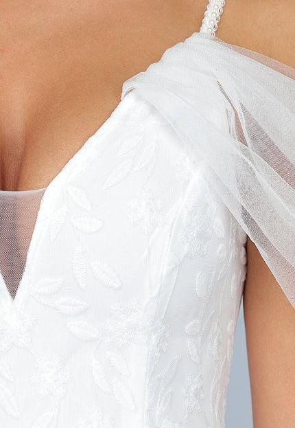 OP=OP.03.NL Kanten Bruidsjurk met Tule Rok in Wit