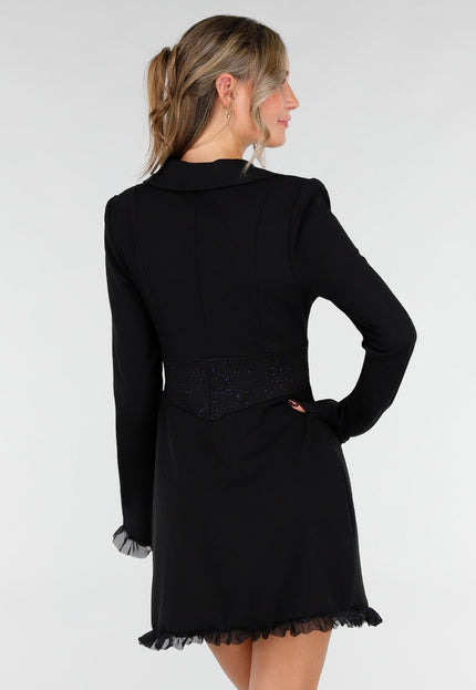 OP=OP.AV.12 Blazerjurk met Blauw Glitter Mesh