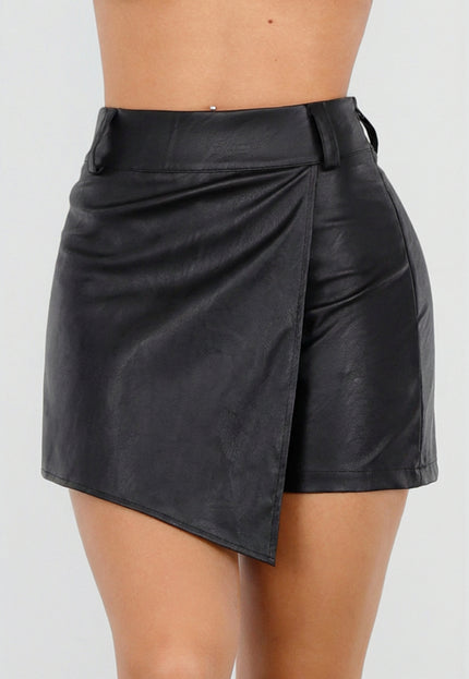 Zwarte Lederlook Stretch Skort