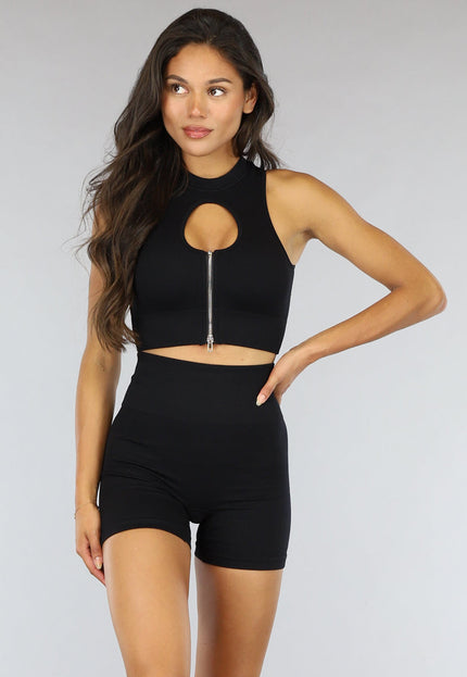 Kort Zwart Ribstof Sport Broekje