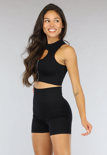 Kort Zwart Ribstof Sport Broekje