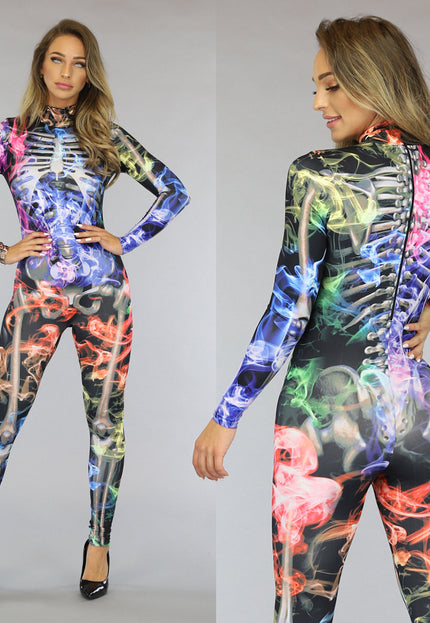 CARNA35 Kleurrijk Skelet Kostuum