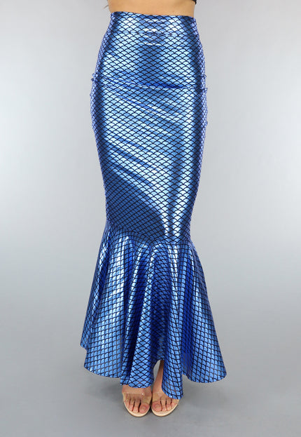 KOSTUUM Metallic Blauwe Zeemeermin Schubben Rok