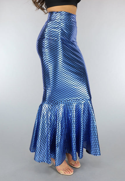 KOSTUUM Metallic Blauwe Zeemeermin Schubben Rok