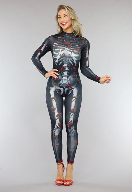 CARNA30 Roses Skelet Jumpsuit Kostuum