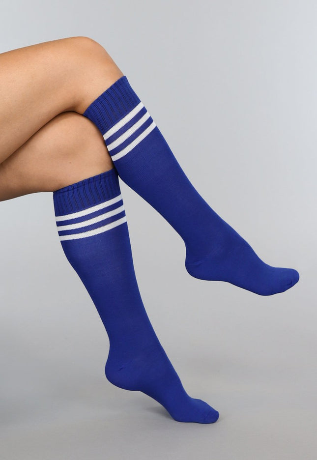 KOSTUUM Sporty Donkerblauwe Kousen met Witte Strepen