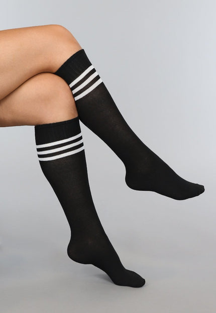 KOSTUUM Sporty Zwarte Kousen met Witte Strepen