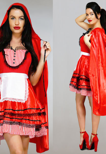 CARNA50 Strapless Roodkapje Kostuum met Cape
