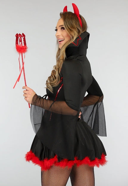 CARNA30 Zwart Duivel Kostuum met Veren
