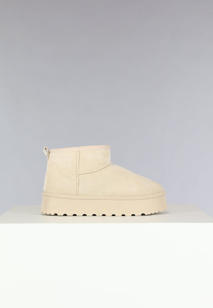 Lage Beige Suèdelook Winterlaarsjes met Bont