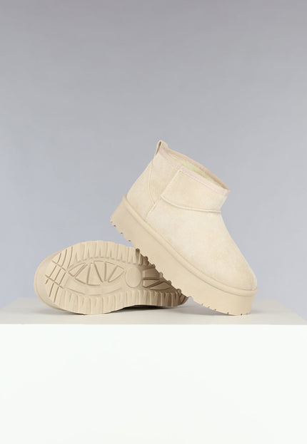 Lage Beige Suèdelook Winterlaarsjes met Bont