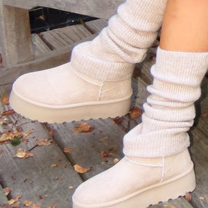 Lage Beige Suèdelook Winterlaarsjes met Bont