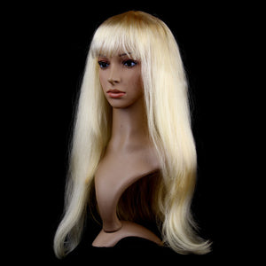 Lange Party Pruik met Pony Lichtblond