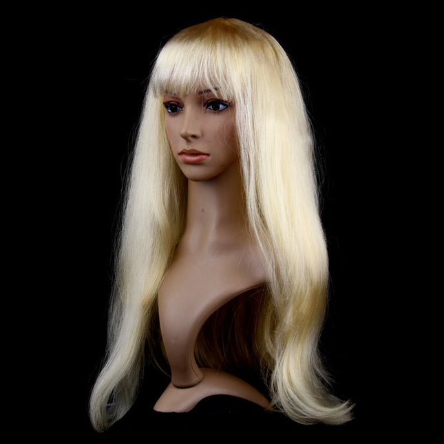 Lange Party Pruik met Pony Lichtblond