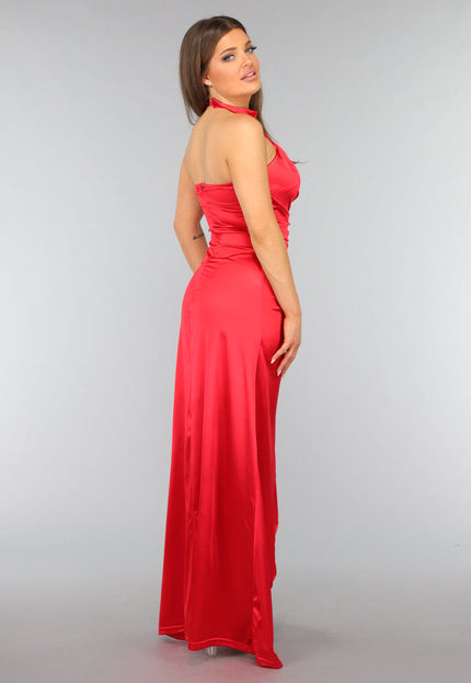 OP=OP.43.NL Lange Rode Satijnen Jurk met Split