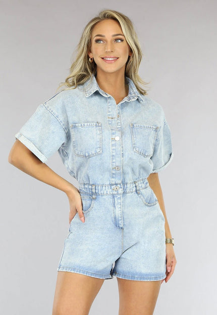 Lichtblauwe Stretch Denim Playsuit