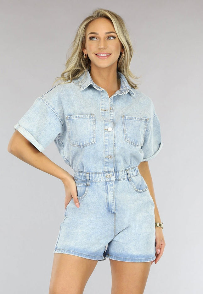 Lichtblauwe Stretch Denim Playsuit