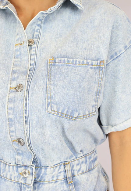 Lichtblauwe Stretch Denim Playsuit