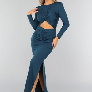 OP=OP.AV.12 Longsleeve Petrol Jurk met Splitjes